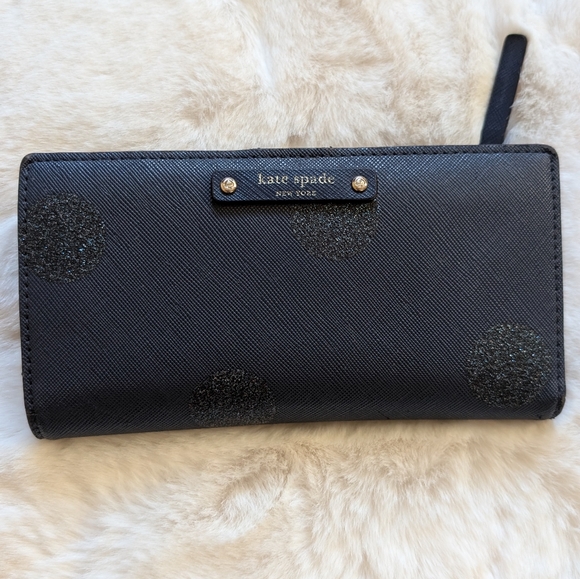 Kate Spade Navy Blue Glitter Dot Wallet - Picture 1 of 8